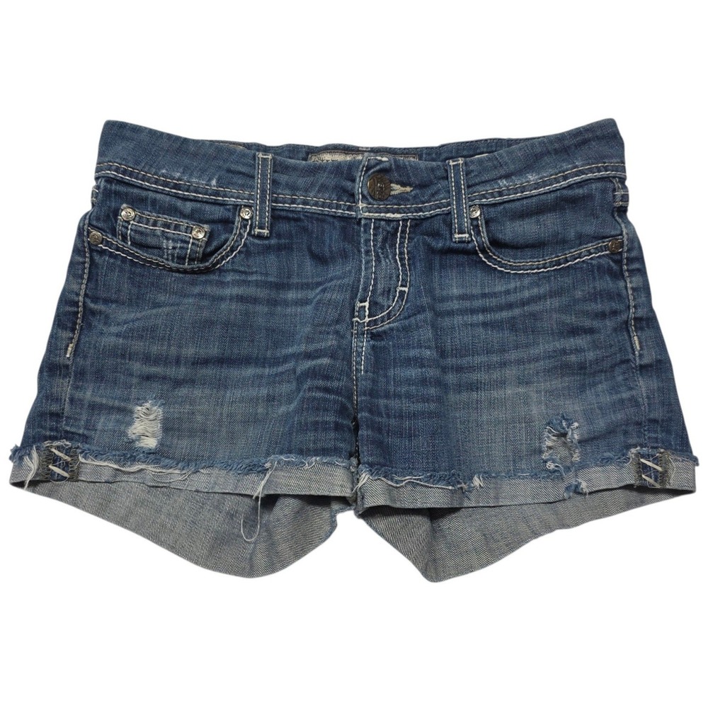 BKE Culture Jean Shorts Womens 27 Blue Cotton Blend Distressed Thick Stitch
